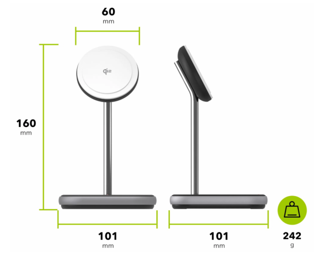 AlzaPower WQT310 Wireless Qi2 Compatible with MagSafe Charger Stand 15W černá