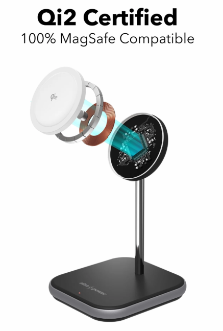 AlzaPower WQT310 Wireless Qi2 Compatible with MagSafe Charger Stand 15W černá