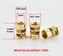 Brass plastic compression nut with collar 9.5 mm, M5 (OD 6.5 mm, HD 7.1 mm)