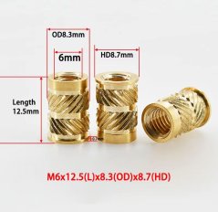 Brass plastic compression nut with collar 12.5 mm, M6 (OD 8.3 mm, HD 8.7 mm)