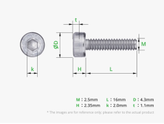 M2.5x16 Socket Head Cap Machine Screws (SHCS)
