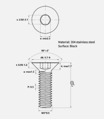 M2 Flat Head Cap Machine Screws(FHCS), M2x6