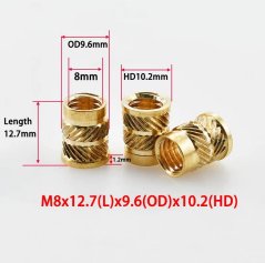 Brass plastic compression nut with collar 12.7 mm, M8 (OD 9.6 mm, HD 10.2 mm)