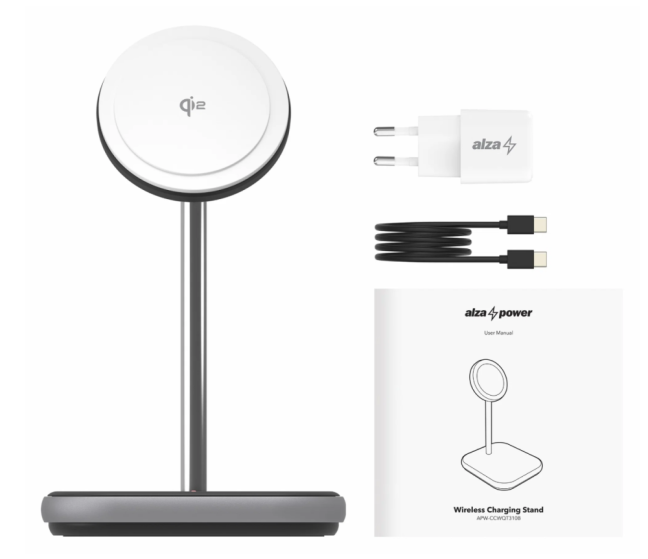 AlzaPower WQT310 Wireless Qi2 Compatible with MagSafe Charger Stand 15W černá