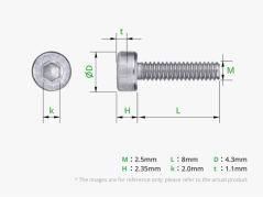 M2.5x8 Socket Head Cap Machine Screws (SHCS)