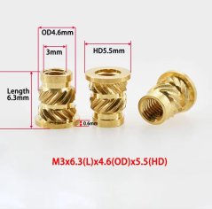 Brass plastic compression nut with collar 6.3 mm, M3 (OD 4.6 mm, HD 5.5 mm)
