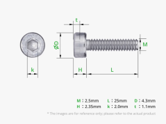 M2.5x25 Socket Head Cap Machine Screws (SHCS)